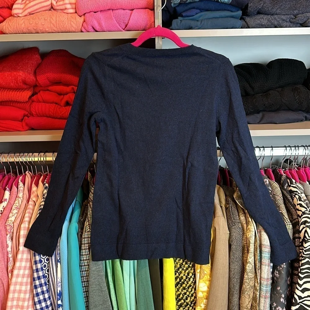J Crew navy with black lace long sleeve sweater size XS NWT